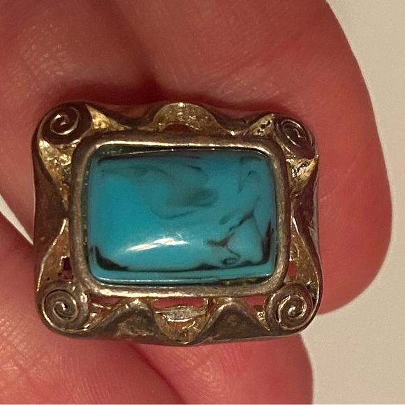 Vintage Womens Blue And Silver Faux Turquoise Retro Clip On Earrings - Picture 5 of 7